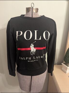 Polo by Ralph Lauren Black Crewneck with White Logo and Red Stripe